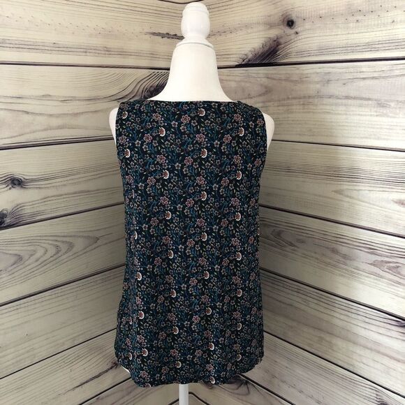 Loft Navy Floral V Neck Sleeveless Top Size Small Petite - Picture 3 of 5